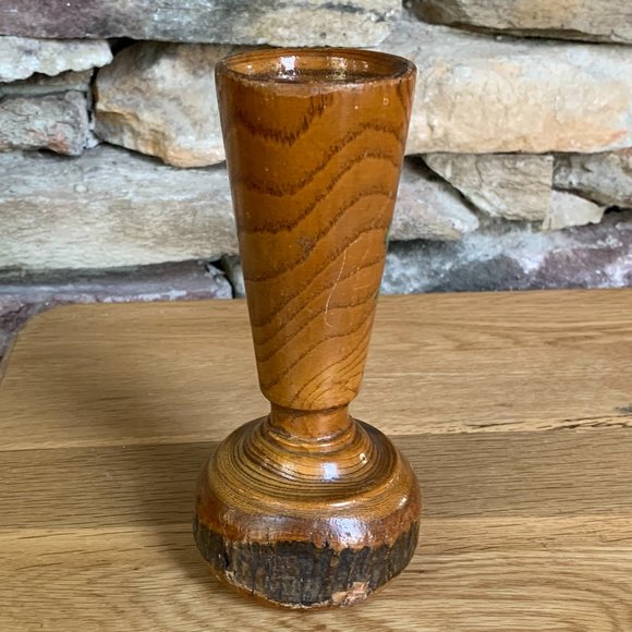 VTG Hand-turned Rustic Wood Bud Vase Bark Rose Cabin Decor - Picture 5 of 8